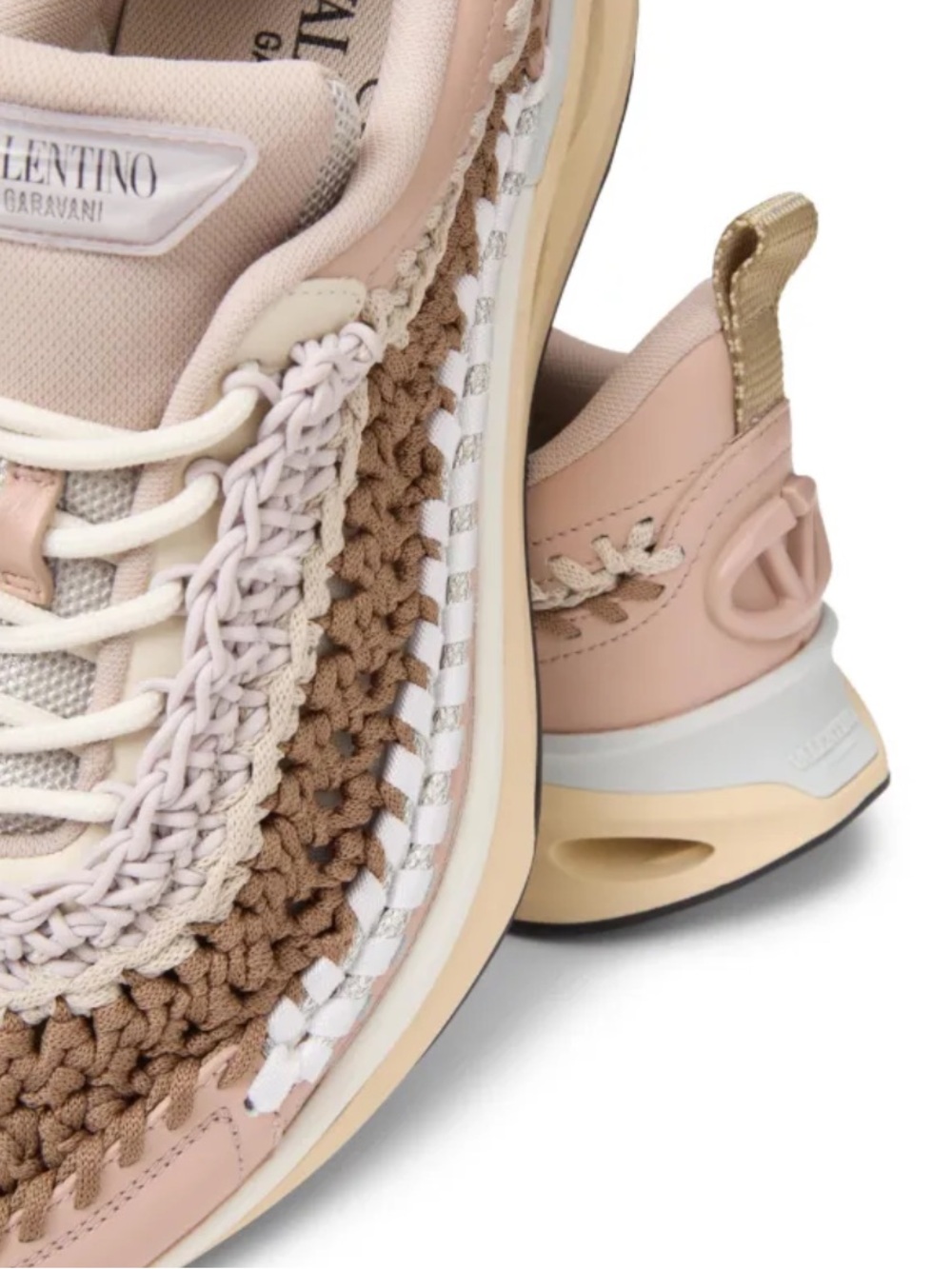Valentino Garavani Women’s Pink, Beige and Brown Crochet-Detail Sneakers - Picture 6 of 6